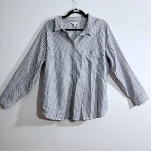 Lucky Brand Striped Button Down Shirt 1X Blue White Cotton Casual Top